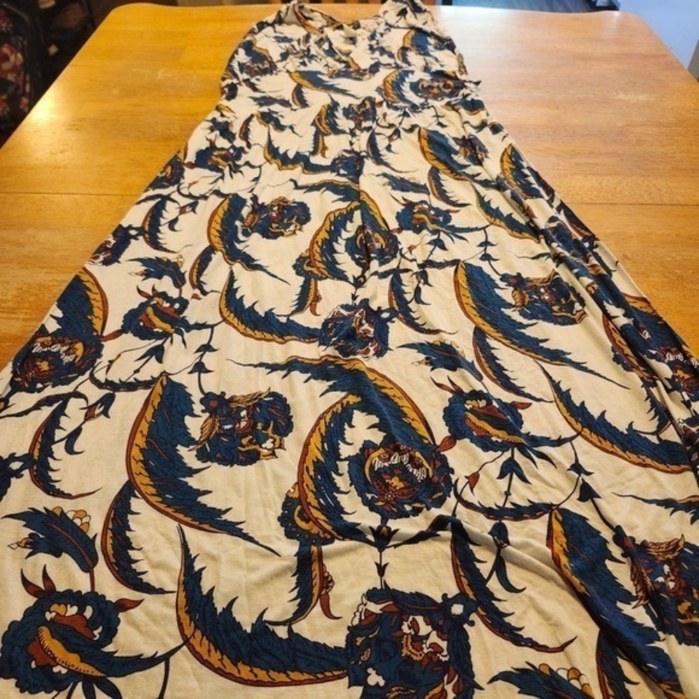 Floral Maxi Dress with Blue and Orange Pattern H&M Size Large